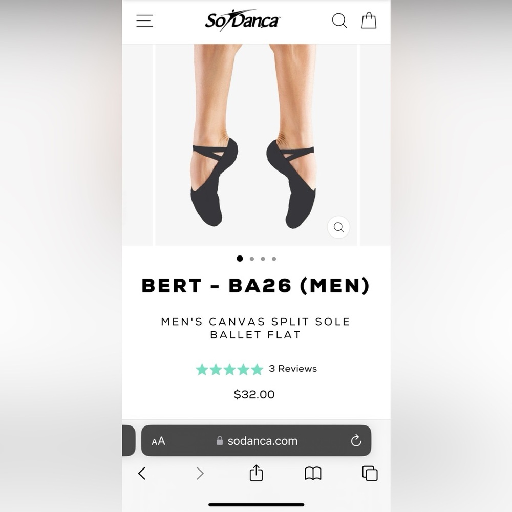 NEW SO Danca Men’s Black Canvas Split Sole Ballet Shoe Size 7